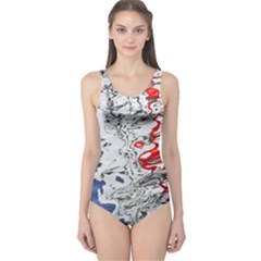 Water Reflection Abstract Blue One Piece Swimsuit by Nexatart