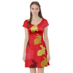 Hare Easter Pattern Animals Short Sleeve Skater Dress by Amaryn4rt