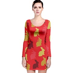Hare Easter Pattern Animals Long Sleeve Velvet Bodycon Dress by Amaryn4rt