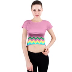 Easter Chevron Pattern Stripes Crew Neck Crop Top by Amaryn4rt