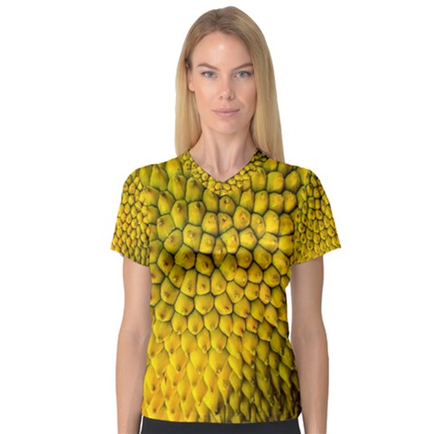 Jack Shell Jack Fruit Close Women s V-neck Sport Mesh Tee by Amaryn4rt