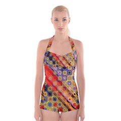 Background Texture Pattern Boyleg Halter Swimsuit  by Amaryn4rt