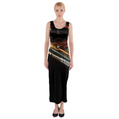 Highway Night Lighthouse Car Fast Fitted Maxi Dress by Amaryn4rt