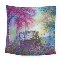 Bench In Spring Forest Square Tapestry (large) by Amaryn4rt