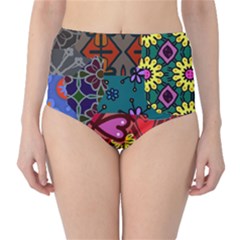 Patchwork Collage High-waist Bikini Bottoms by Simbadda