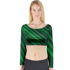 Abstract Blue Stripe Pattern Background Long Sleeve Crop Top by Simbadda