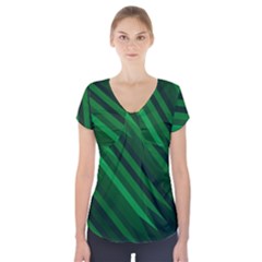 Abstract Blue Stripe Pattern Background Short Sleeve Front Detail Top by Simbadda