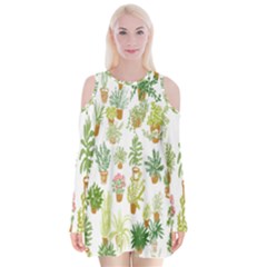 Flowers Pattern Velvet Long Sleeve Shoulder Cutout Dress by Simbadda