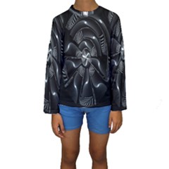 Fractal Disk Texture Black White Spiral Circle Abstract Tech Technologic Kids  Long Sleeve Swimwear by Simbadda