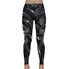 Fractal Disk Texture Black White Spiral Circle Abstract Tech Technologic Classic Yoga Leggings by Simbadda