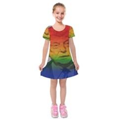 Rainbow Trump  Kids  Short Sleeve Velvet Dress by Valentinaart