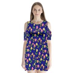 Flowers Roses Floral Flowery Blue Background Shoulder Cutout Velvet  One Piece by Simbadda