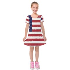 Flag United States United States Of America Stripes Red White Kids  Short Sleeve Velvet Dress by Simbadda