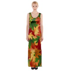 Autumn Leaves Maxi Thigh Split Dress by Simbadda