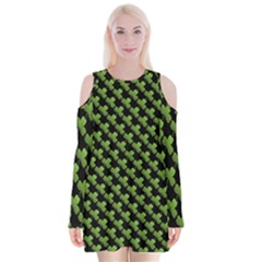 St Patrick S Day Background Velvet Long Sleeve Shoulder Cutout Dress by Simbadda