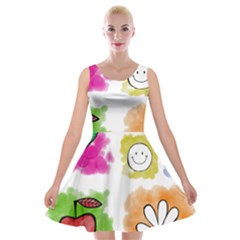 A Set Of Watercolour Icons Velvet Skater Dress by Amaryn4rt