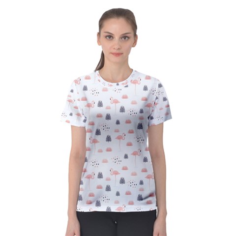 Cute Flamingos And  Leaves Pattern Women s Sport Mesh Tee by TastefulDesigns