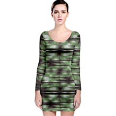 Stripes Camo Pattern Print Long Sleeve Bodycon Dress by dflcprintsclothing