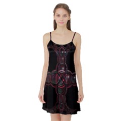 Fractal Red Cross On Black Background Satin Night Slip by Amaryn4rt