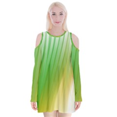 Folded Digitally Painted Abstract Paint Background Texture Velvet Long Sleeve Shoulder Cutout Dress by Simbadda