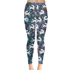 Blue White Horse On A Blue Ornamental Leggings by CoolDesigns