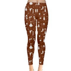 Brown Cute White Cats Pattern Leggings by CoolDesigns