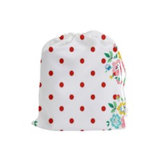 Flower Floral Polka Dot Orange Drawstring Pouches (large)  by Mariart