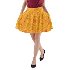 Solar Mandala  Orange Rangoli  A-line Pocket Skirt by bunart