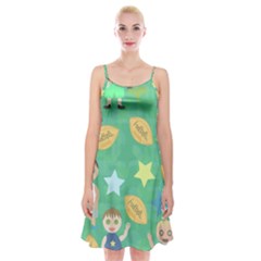 Football Kids Children Pattern Spaghetti Strap Velvet Dress by Nexatart