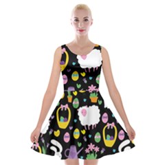 Cute Easter Pattern Velvet Skater Dress by Valentinaart