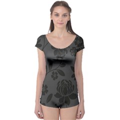 Flower Floral Rose Black Boyleg Leotard  by Mariart