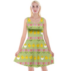 Easter - Chick And Tulips Reversible Velvet Sleeveless Dress by Valentinaart