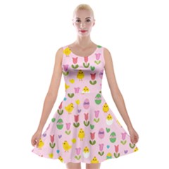 Easter - Chick And Tulips Velvet Skater Dress by Valentinaart