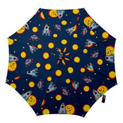 Rocket Ufo Moon Star Space Planet Blue Circle Hook Handle Umbrellas (small) by Mariart