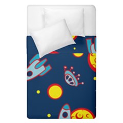 Rocket Ufo Moon Star Space Planet Blue Circle Duvet Cover Double Side (single Size) by Mariart
