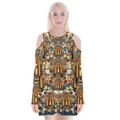 Lady Panda Goes Into The Starry Gothic Night Velvet Long Sleeve Shoulder Cutout Dress by pepitasart