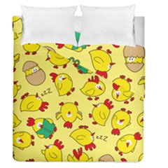 Animals Yellow Chicken Chicks Worm Green Duvet Cover Double Side (queen Size) by Mariart