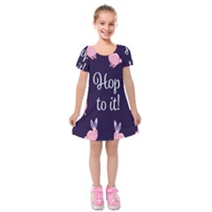Rabbit Bunny Pink Purple Easter Animals Kids  Short Sleeve Velvet Dress by Mariart
