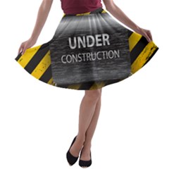 Under Construction Sign Iron Line Black Yellow Cross A-line Skater Skirt by Mariart