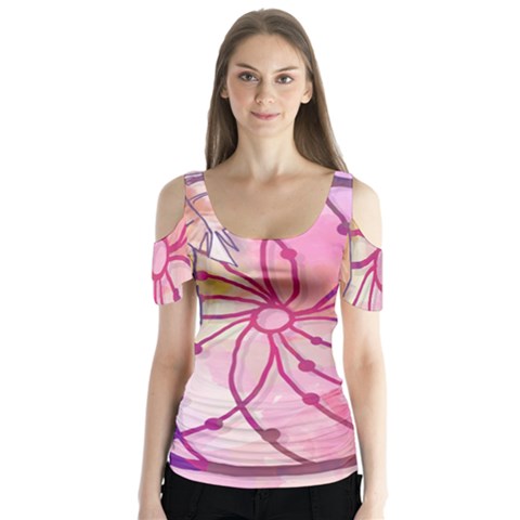 Watercolor Cute Dreamcatcher With Feathers Background Butterfly Sleeve Cutout Tee  by TastefulDesigns