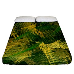 Green And Gold Abstract Fitted Sheet (california King Size) by linceazul