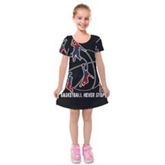 Basketball Never Stops Kids  Short Sleeve Velvet Dress by Valentinaart