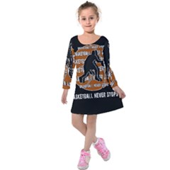 Basketball Never Stops Kids  Long Sleeve Velvet Dress by Valentinaart