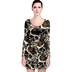Skull Pattern Long Sleeve Velvet Bodycon Dress by ValentinaDesign