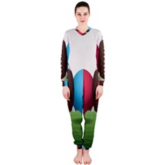 Helmet Ball Football America Sport Red Brown Blue Green Onepiece Jumpsuit (ladies)  by Mariart