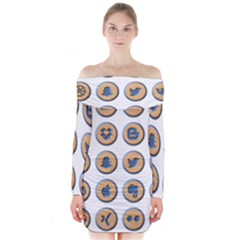 Social Media Icon Icons Social Long Sleeve Off Shoulder Dress by Nexatart