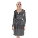 Gray and Black Thick Stripes Long Sleeve Velvet Front Wrap Dress View1