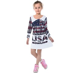 Usa Bowling  Kids  Long Sleeve Velvet Dress by Valentinaart