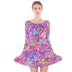 Flamingo Pattern Long Sleeve Velvet Skater Dress by Valentinaart