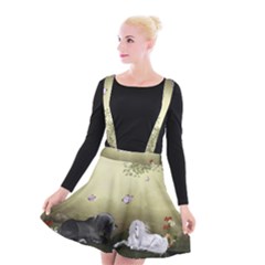 Wonderful Whte Unicorn With Black Horse Suspender Skater Skirt by FantasyWorld7